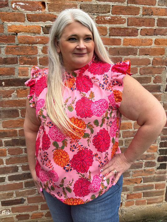 Floral Fields Ruffle Sleeve Top