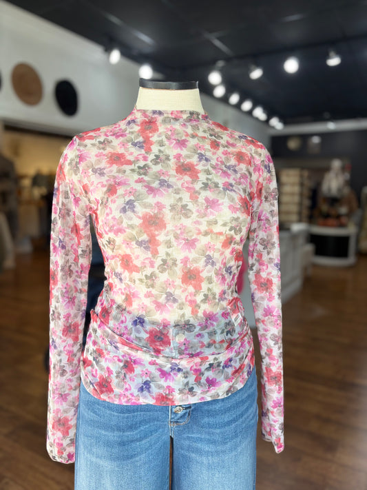 English Garden Floral Mesh Top - Pink