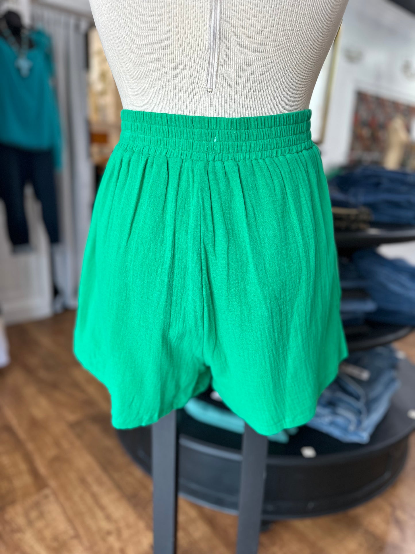 On My Time Elastic Waist Shorts ~ Green