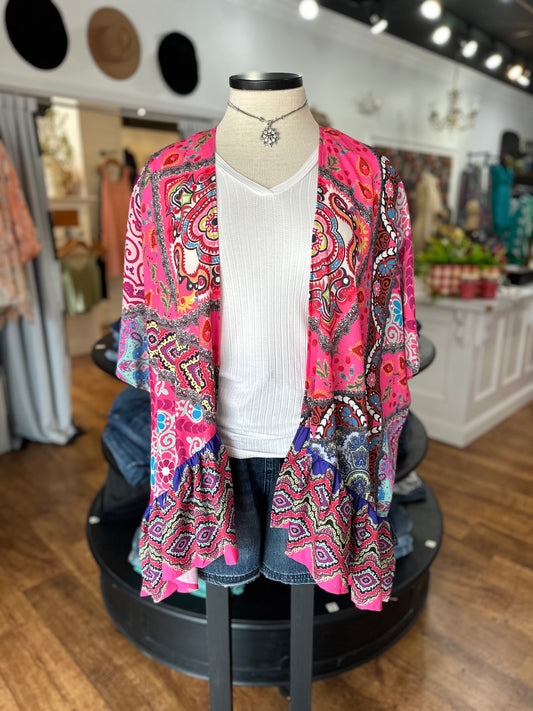 Wishful Thinking Mixed Print Kimono ~ Pink Mix