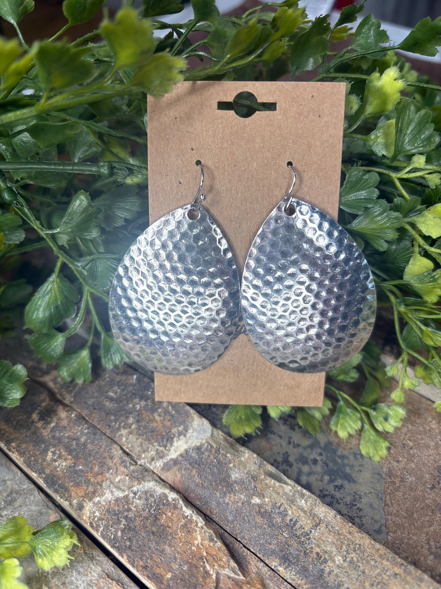 Starting Here Hammered Teardrop Earrings ~ Silver
