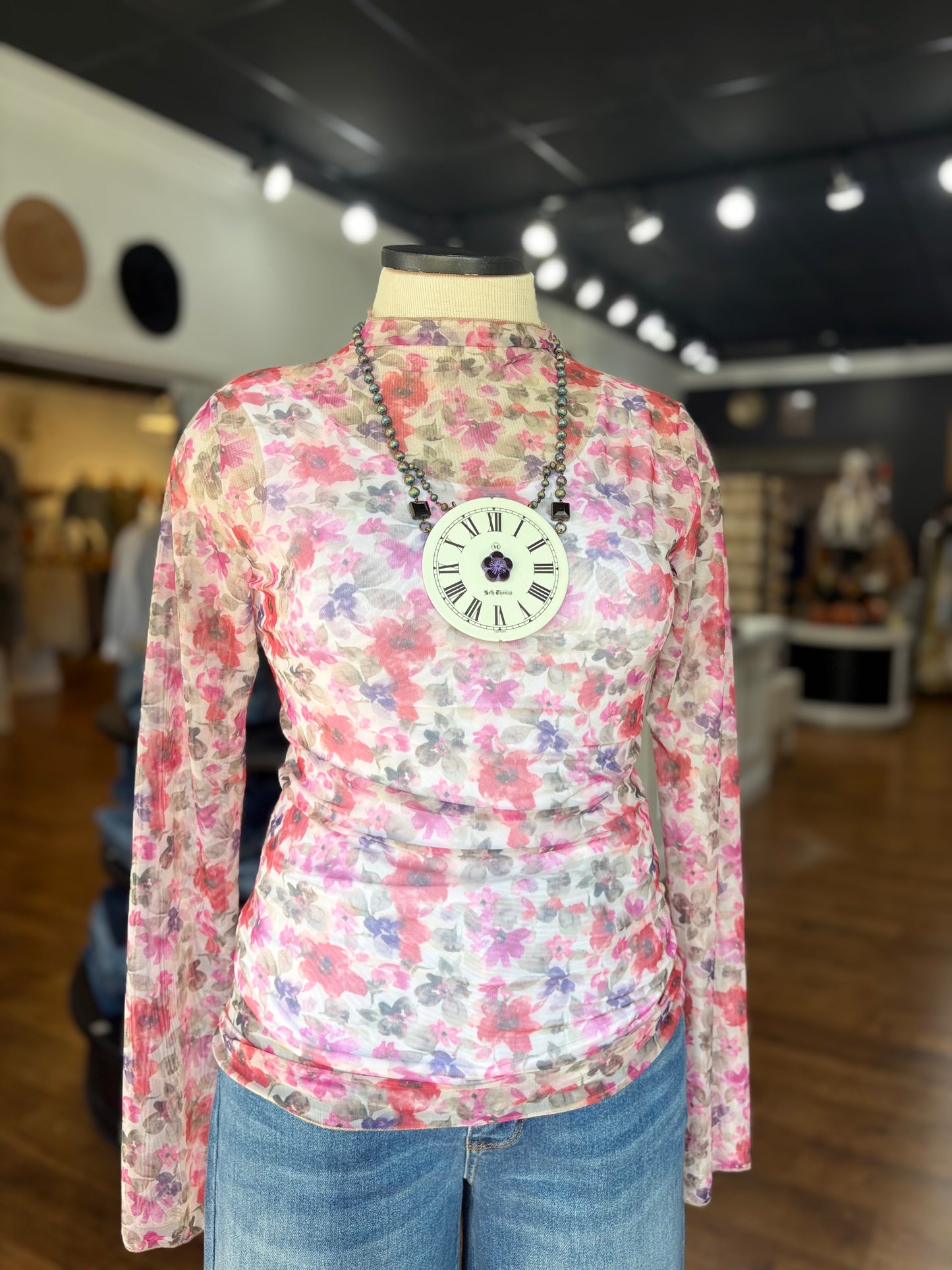 English Garden Floral Mesh Top - Pink
