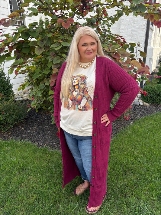 Filled With Hope Duster Cardigan ~ Wine