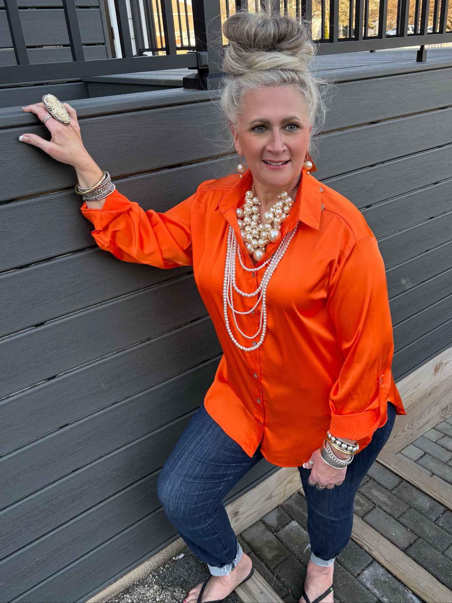 Feeling Bold Satin Long Sleeved Top