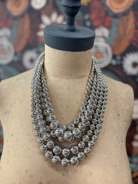 Bold New Days Layered Beaded Necklace (Silver)