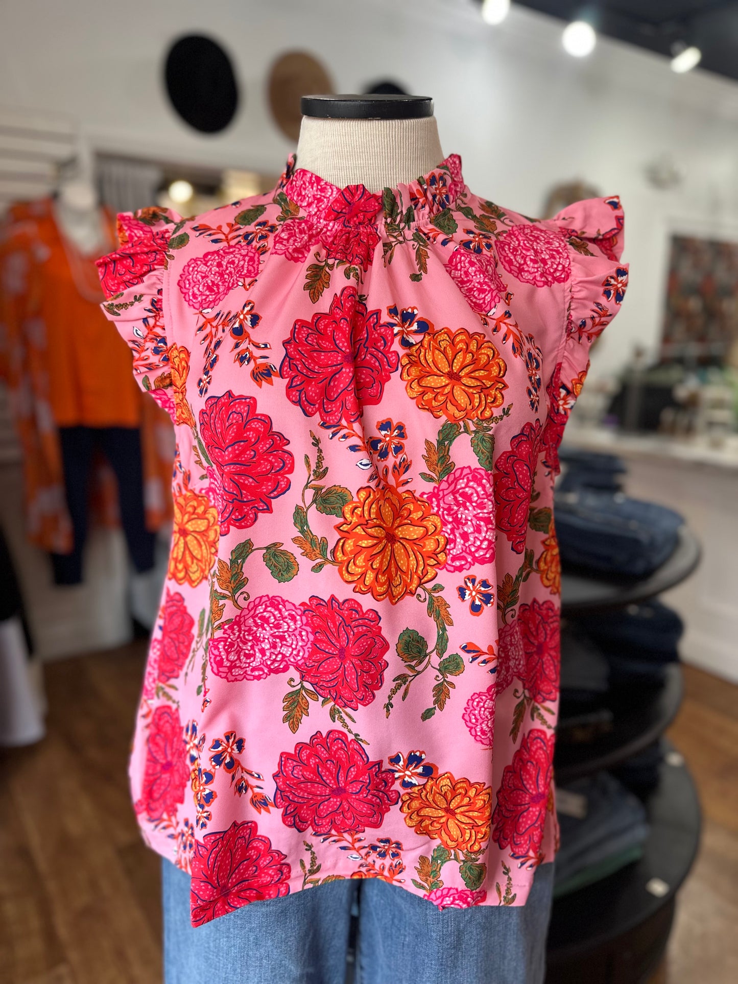 Floral Fields Ruffle Sleeve Top