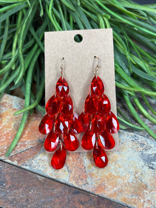 Queen of Hearts Chandelier Earrings - Red