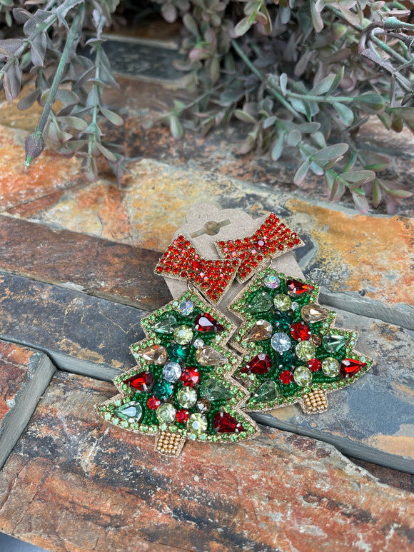 Holiday Fun Beaded Christmas Tree Earrings