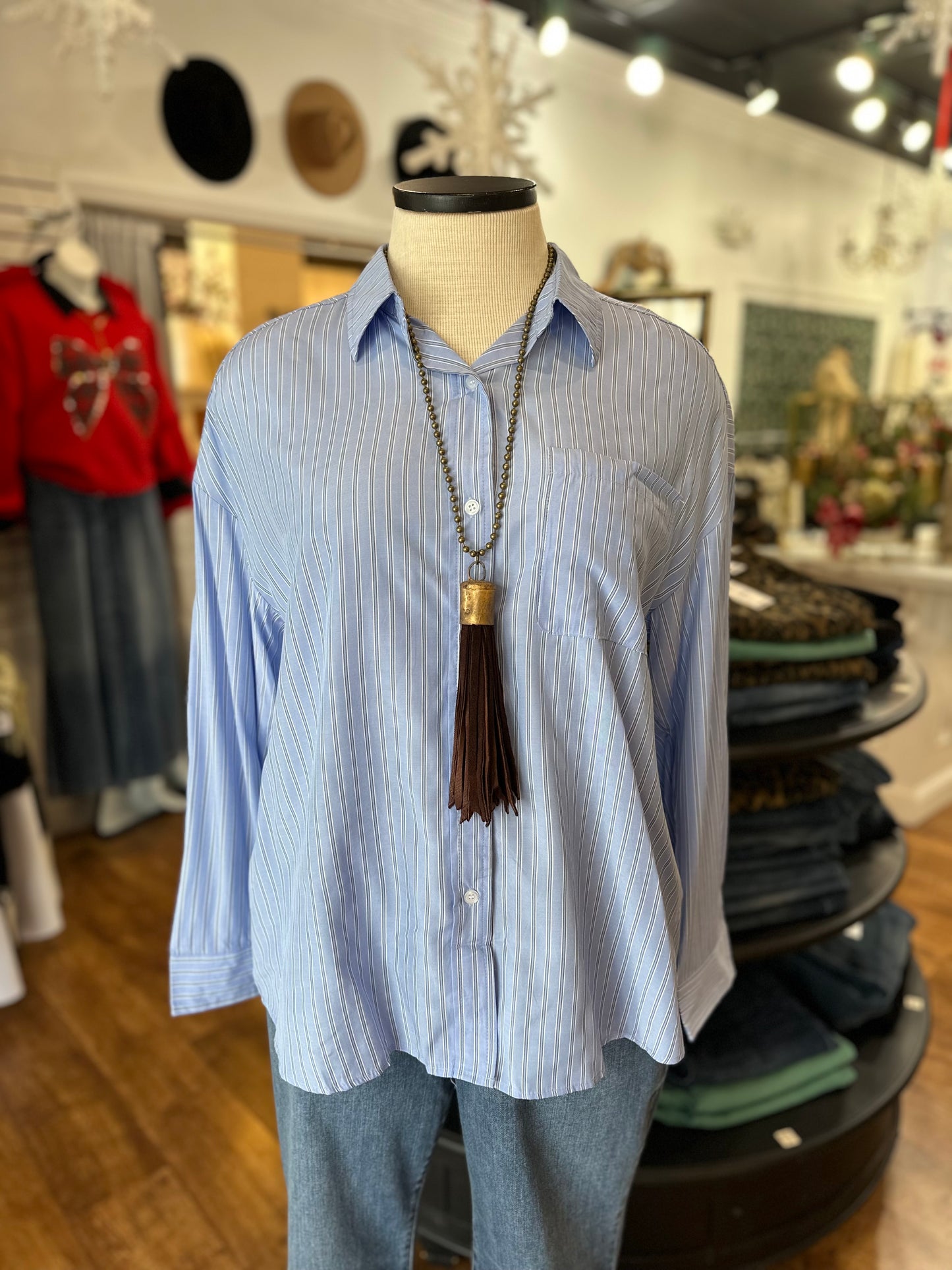 Keeping Up Appearances Striped Button Up Top