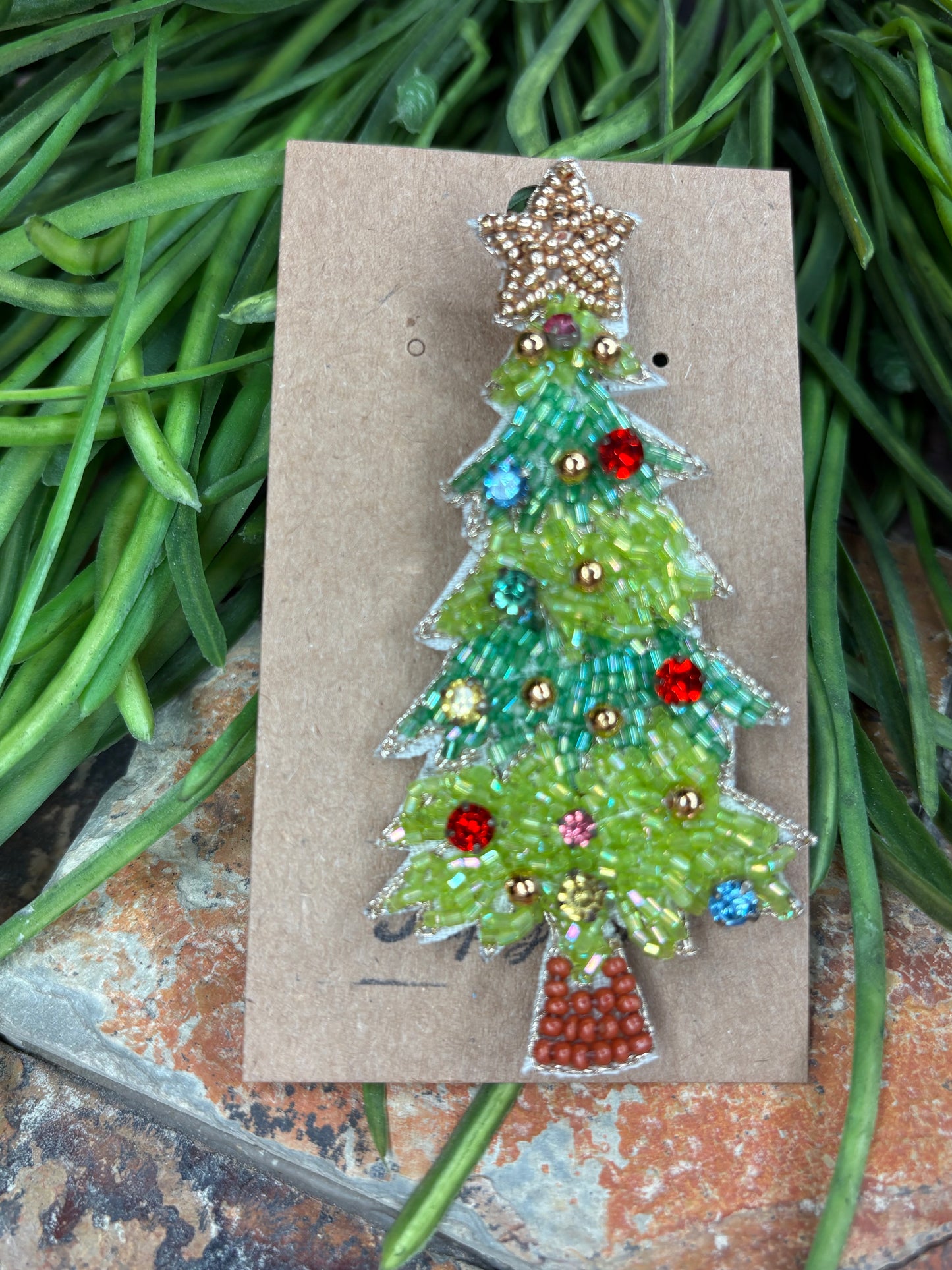 Christmas Cheer Beaded Brooch Pin - Tall Tree