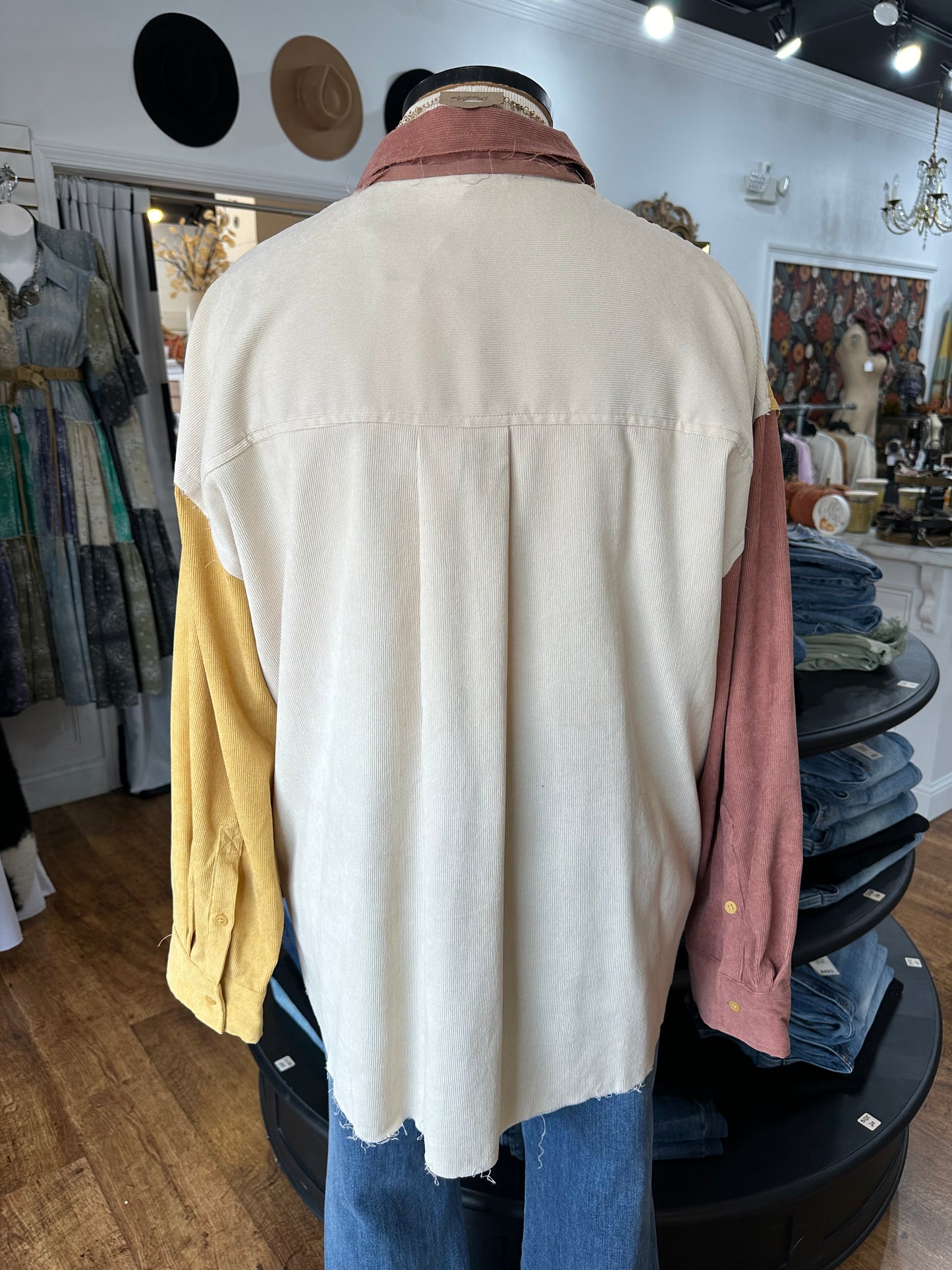 Kindness Above All Corduroy Color Block Shacket