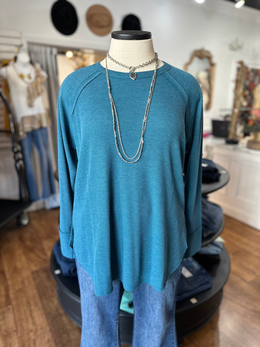Just Right Waffle Knit Top ~ Teal