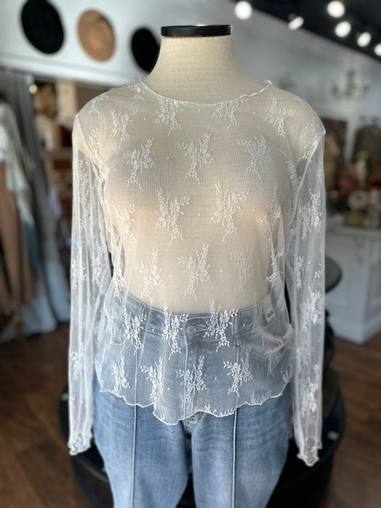 Charmed Life Lace Mesh Top ~ White