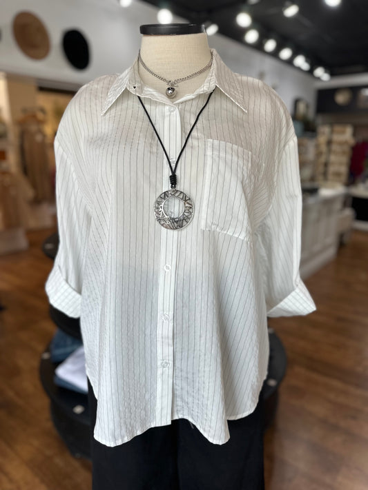 Social Club Striped Button Down Top