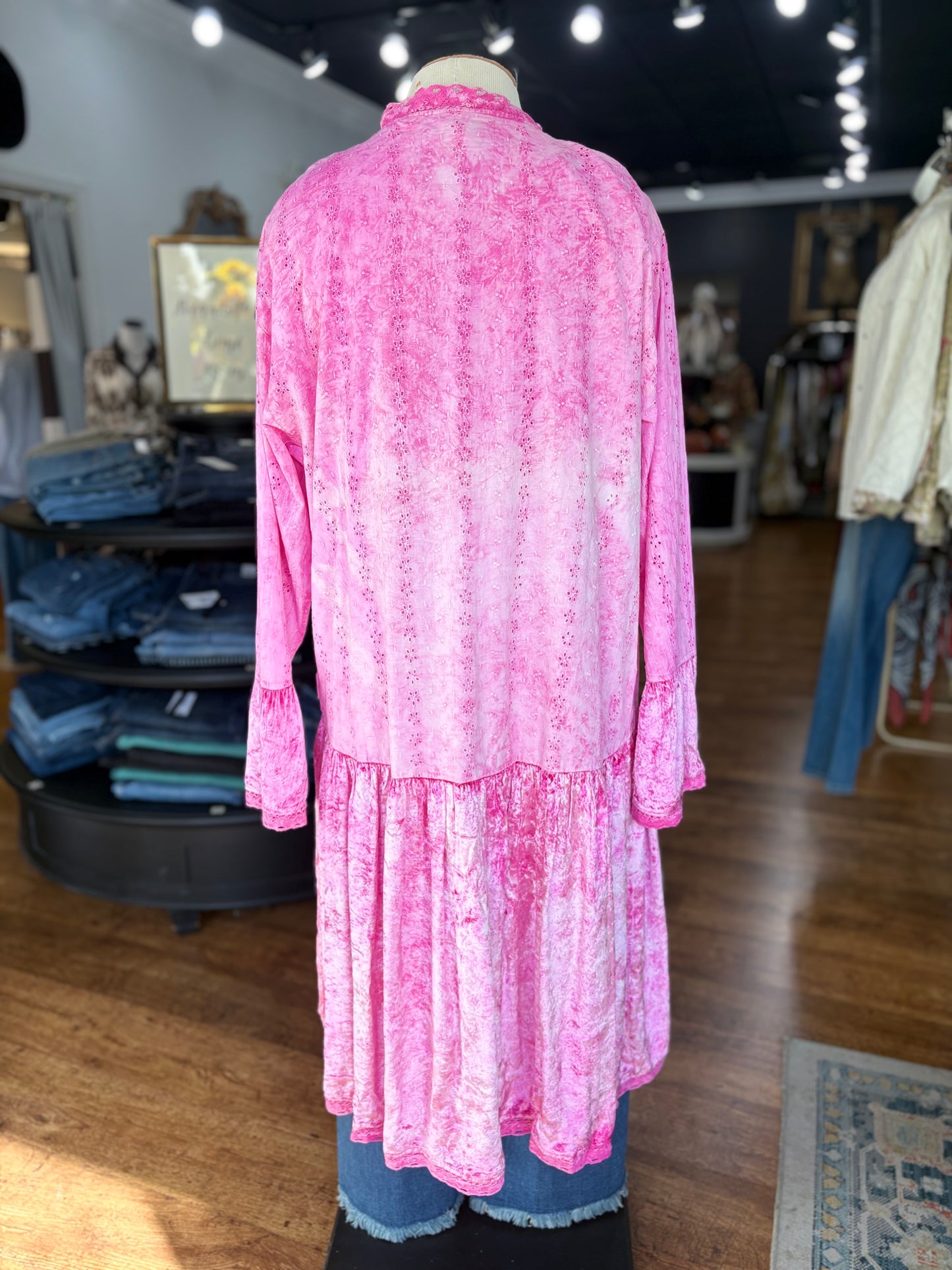 Magenta Velvet Eyelet Dress/Duster
