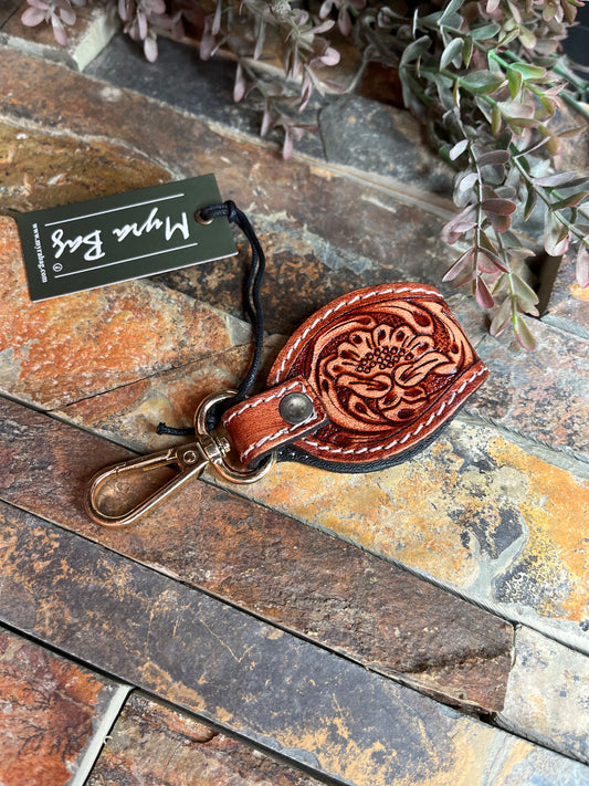 Myra Sunset Red Hand-Tooled Leather Key Fob