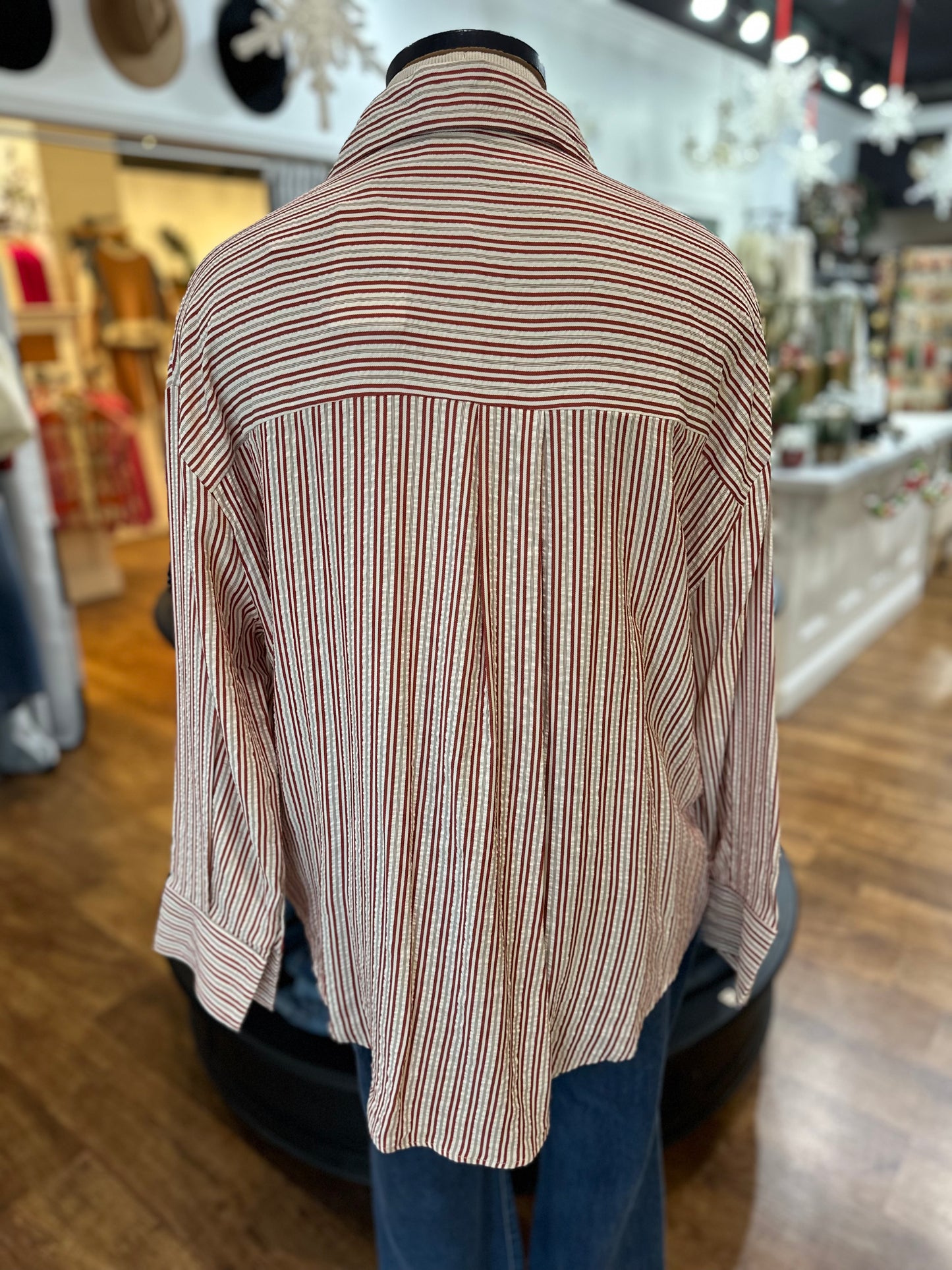 On Point Button Up Shirt  ~ Red Stripe