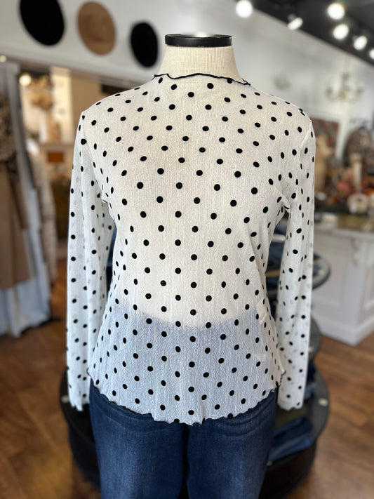 On The Dot Polka Dot Mesh Top
