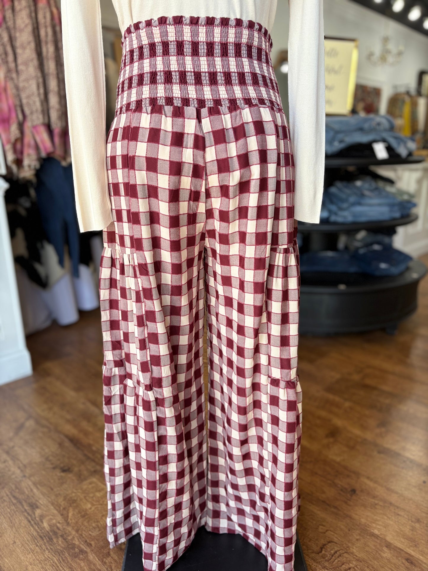 Falling For You Gingham Wide Leg Pants