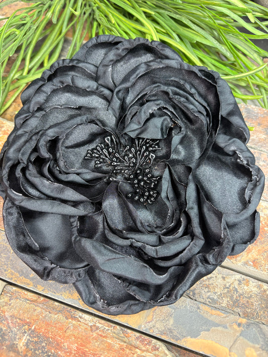 Blooming Stylish Satin Flower Brooch / Pin - Black
