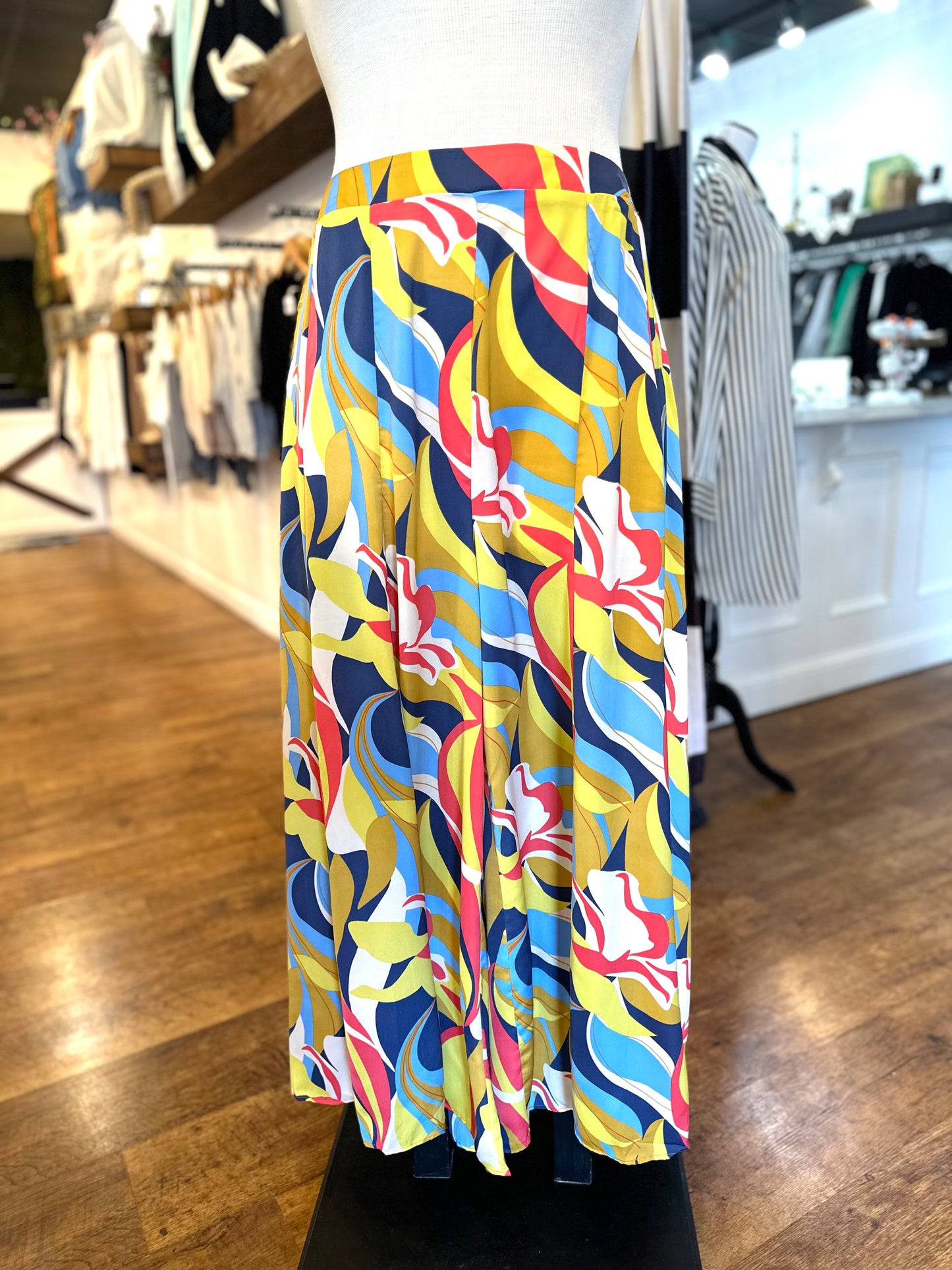 Coming To Town Abstract Print Wide Leg Pants ~ Blue Mustard