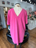 Cool Cruise V-Neck Mineral Wash Dress ~ Hot Pink