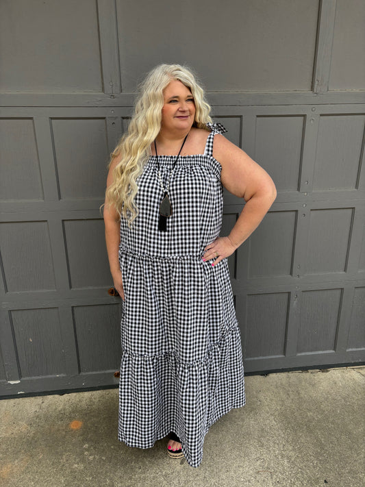 Front Porch Swinging Gingham Maxi Dress