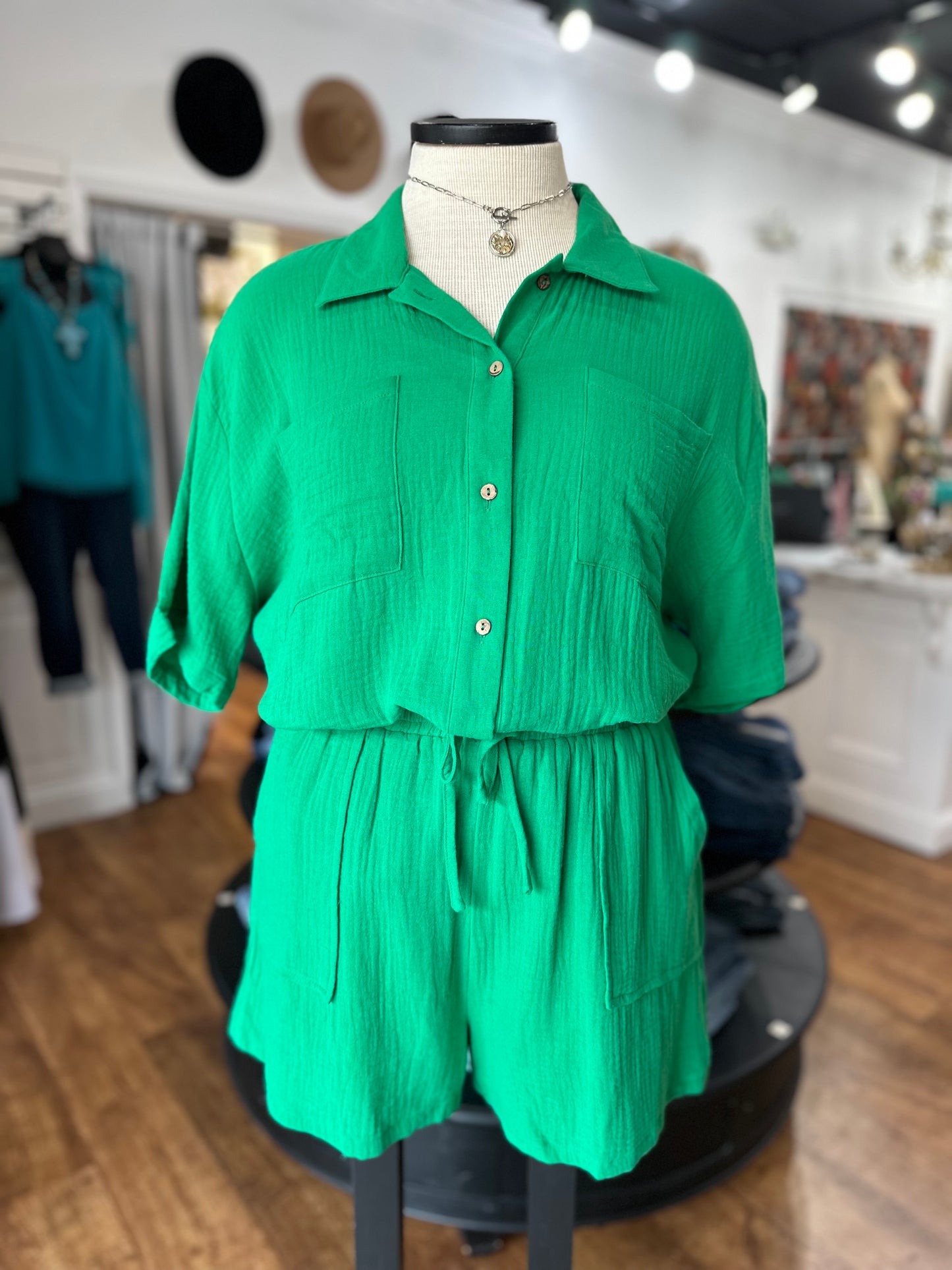 On My Time Button Down Top ~ Green
