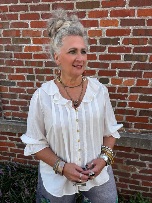 Casual Grace Ruffled Button Down Top
