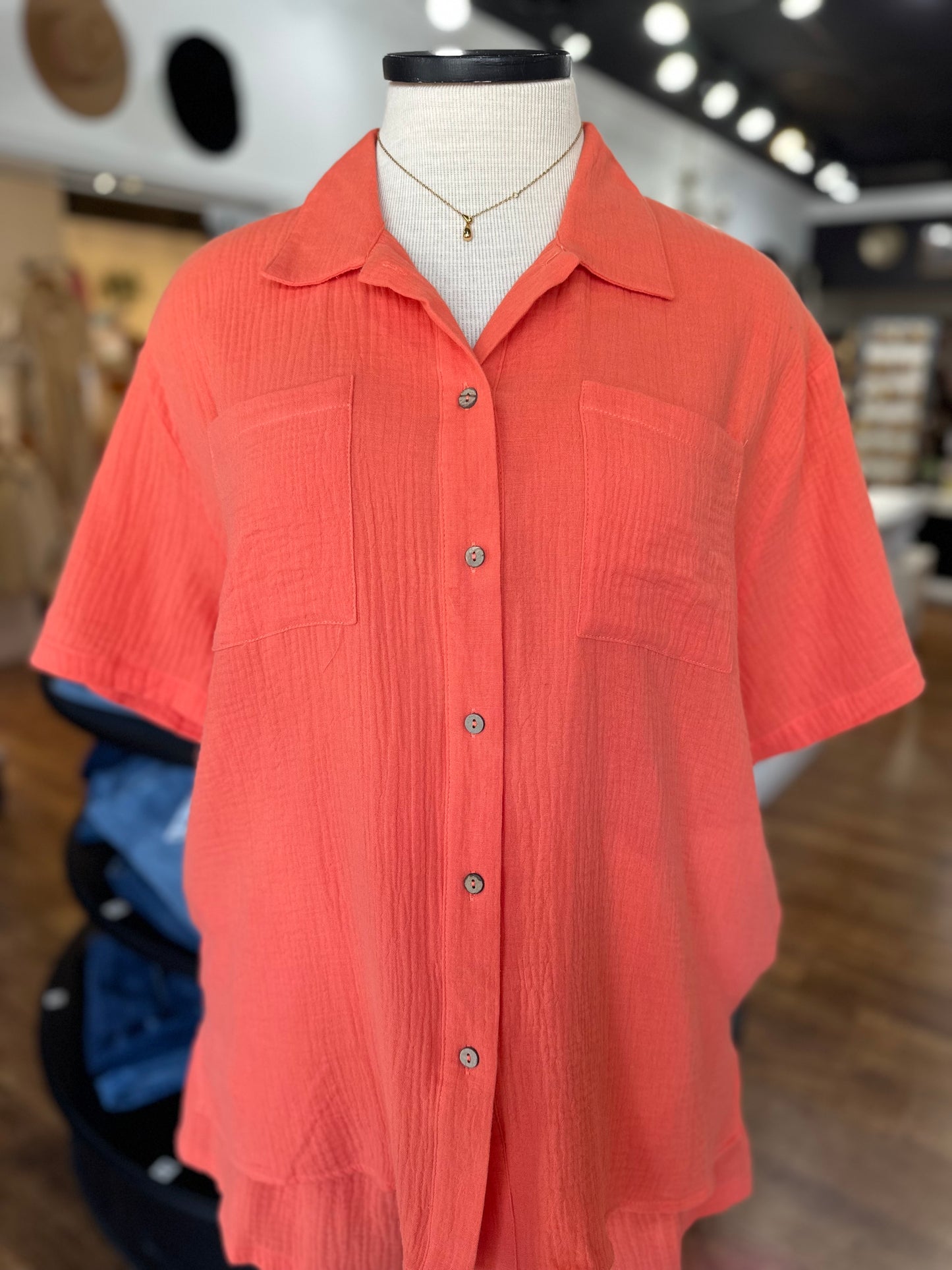 On My Time Button Down Top ~ Orange