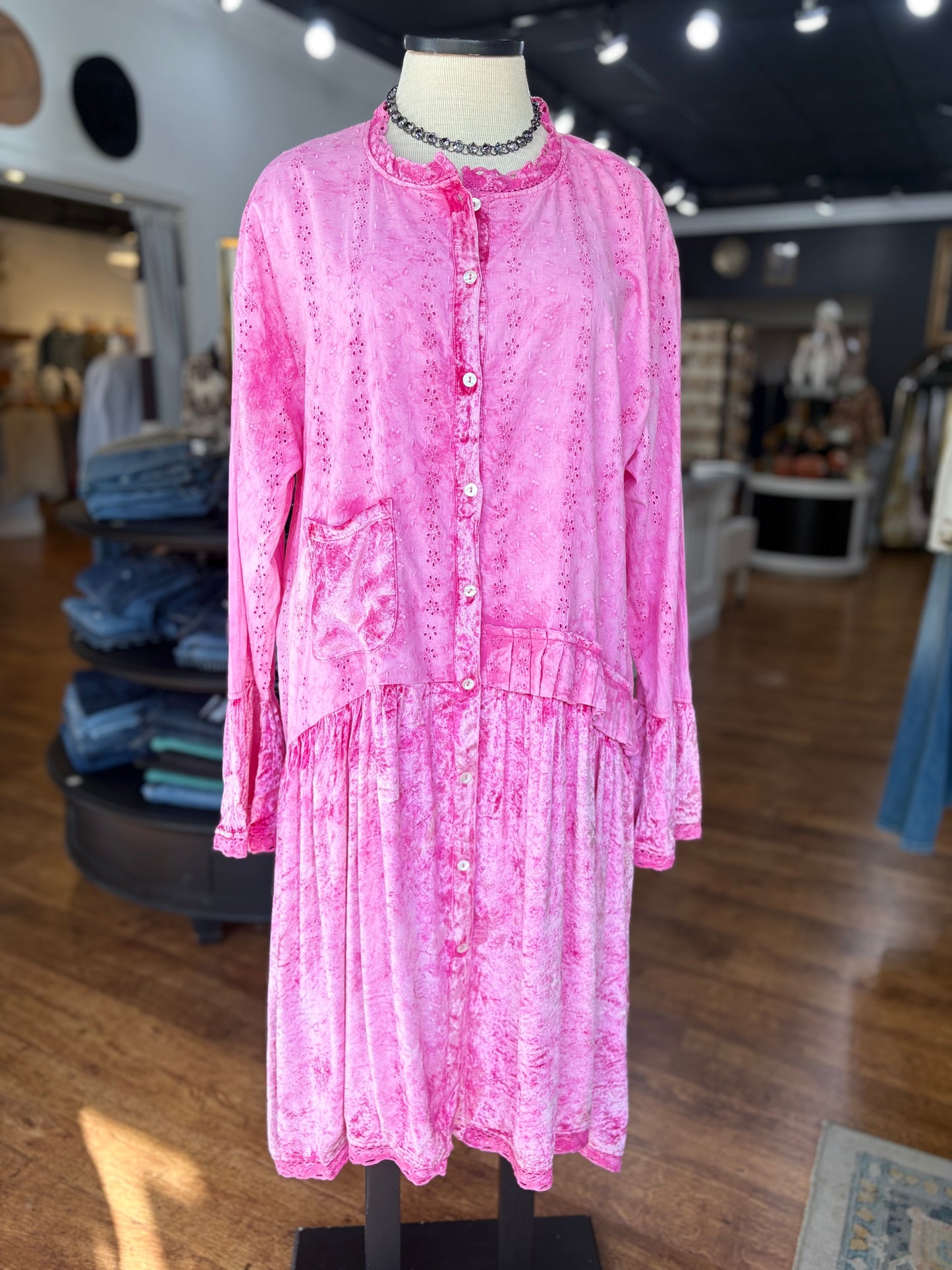 Magenta Velvet Eyelet Dress/Duster