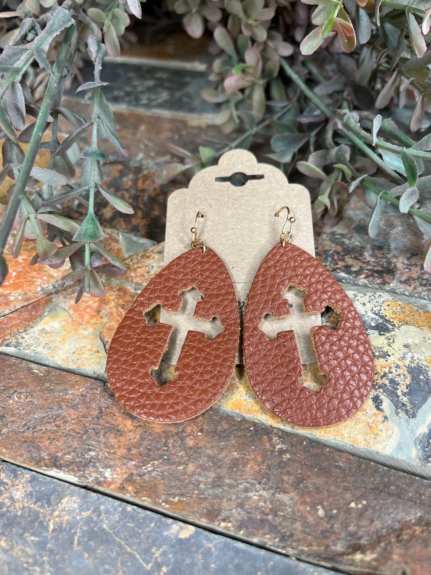 Close To Me Leather Cross Cut Out Earrings