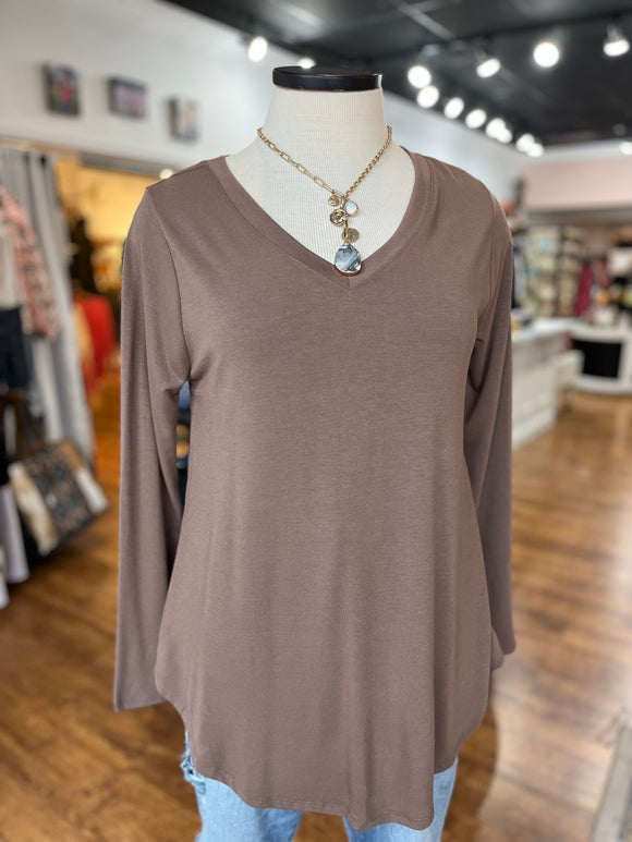Relaxed Fit Long Sleeved T-Shirt ~ Mocha