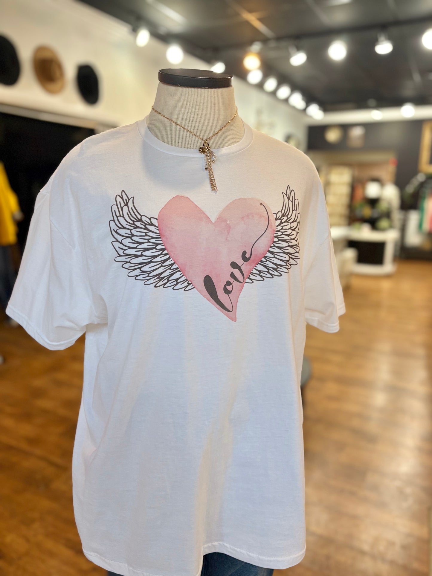 Love Pink Heart With Wings Graphic Tee