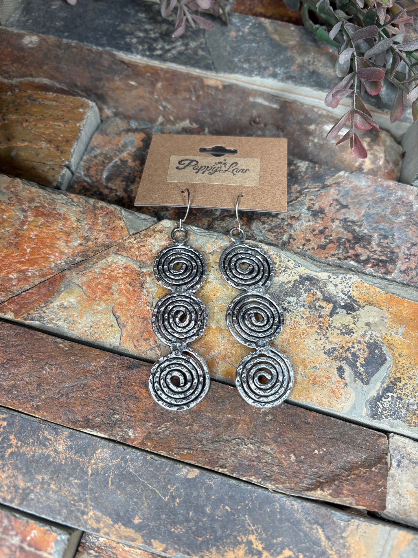 Silver Hammered Spirals Earrings