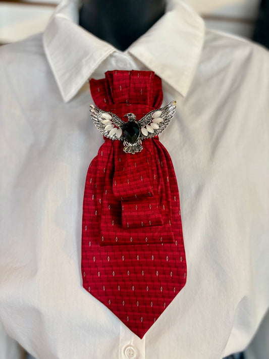 Simply Elegant Necktie Necklace / Red with Eagle Brooch