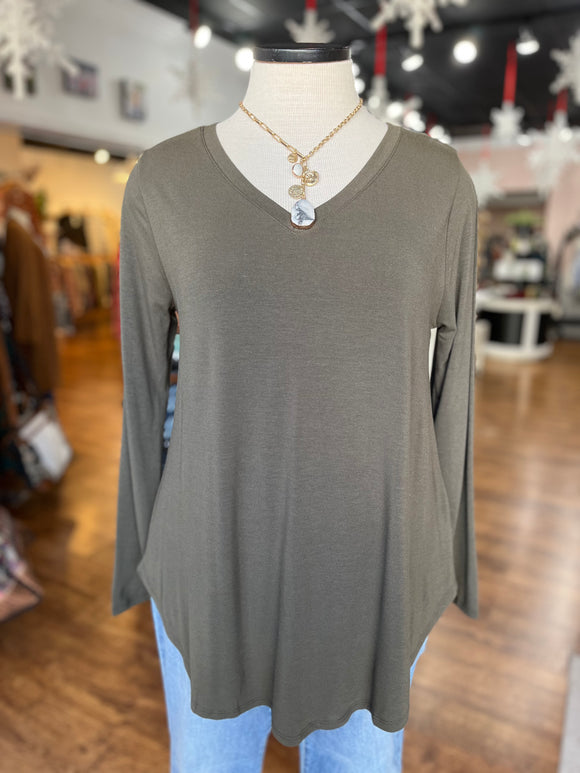 Relaxed Fit Long Sleeved T-Shirt ~ Dark Olive