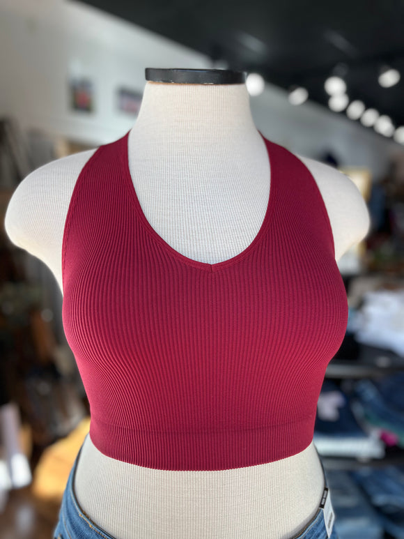 Just That Easy Cropped V-Neck Tank Top ~ Cabernet
