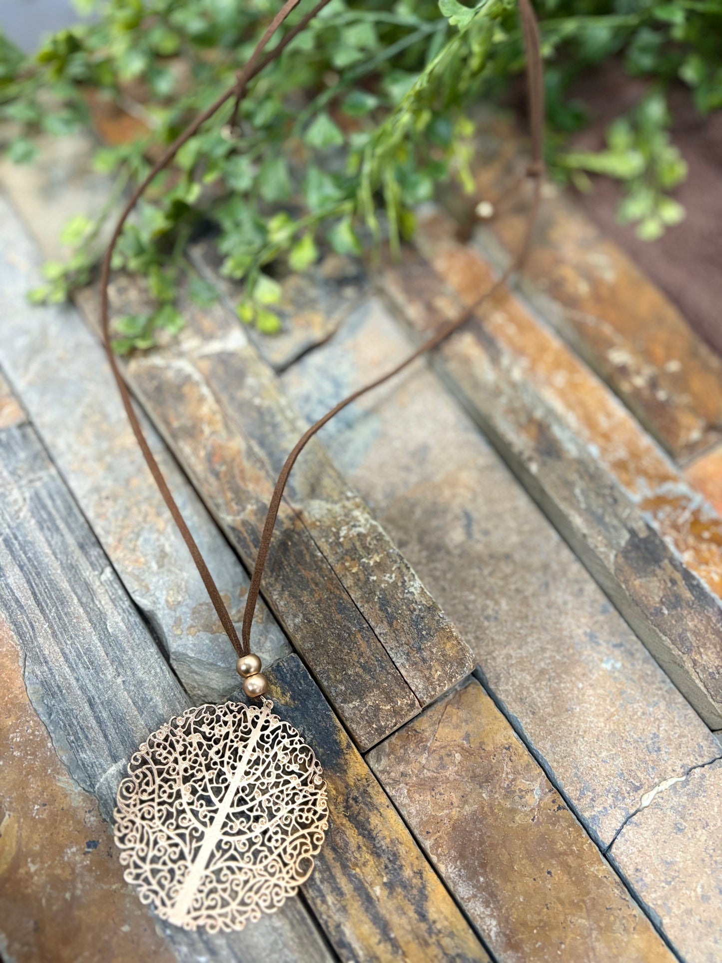 Tree Laser Cut Pendant Suede Necklace