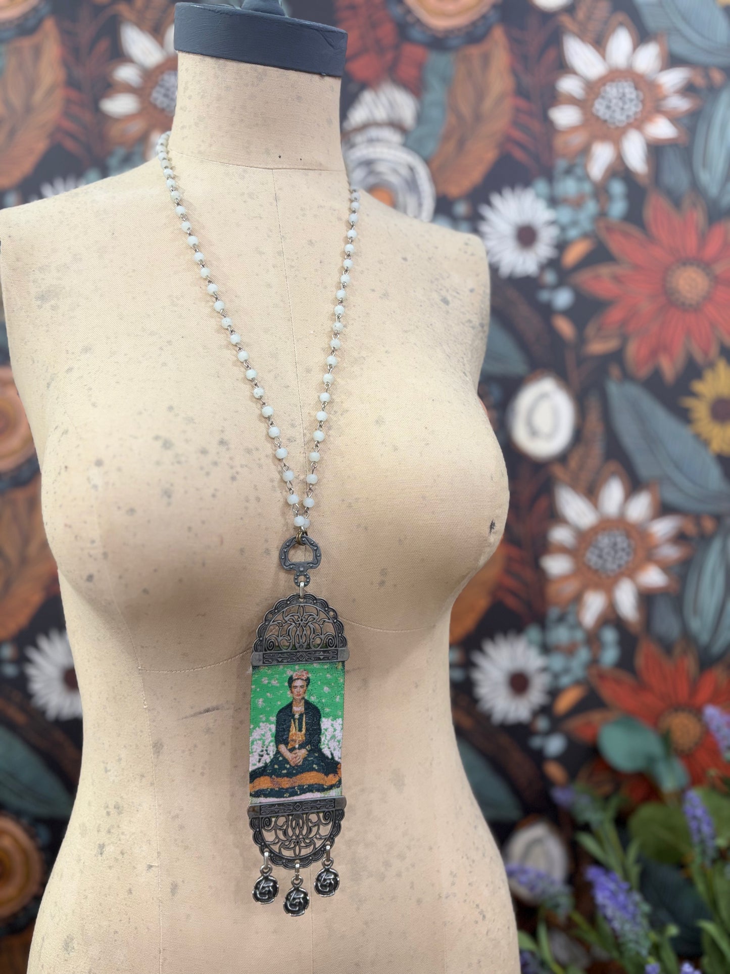 Vintage Bookmark Frida Kahlo Tapestry Necklace