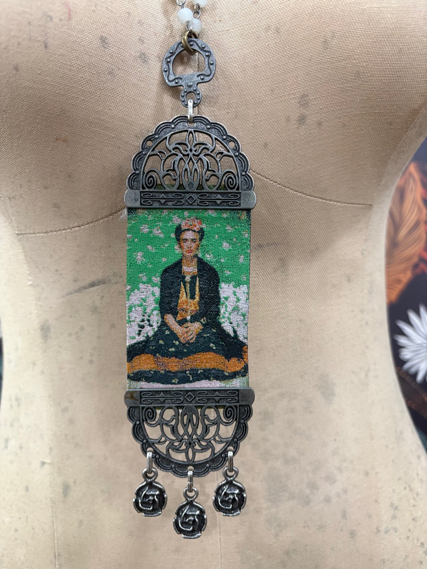 Vintage Bookmark Frida Kahlo Tapestry Necklace