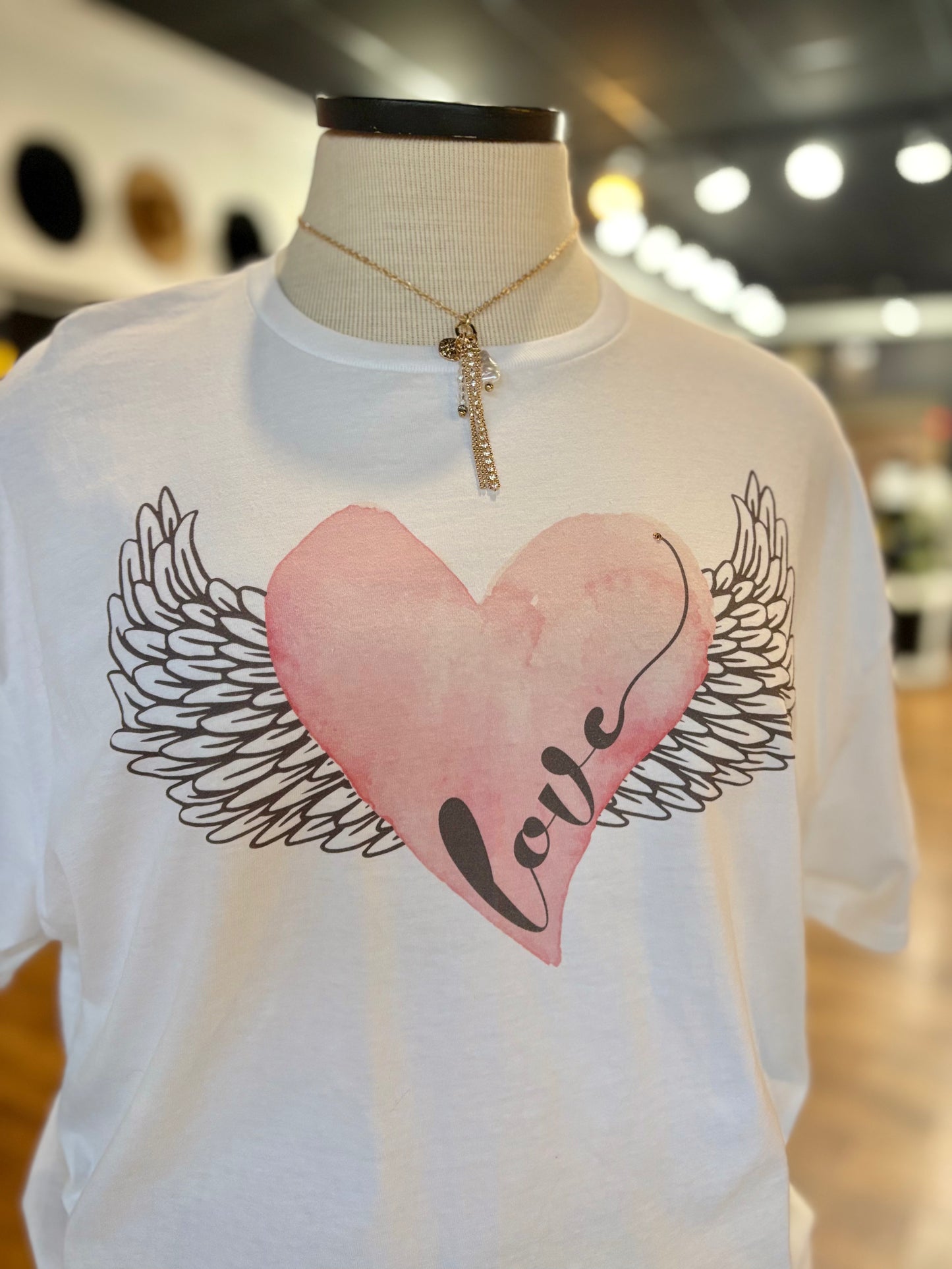 Love Pink Heart With Wings Graphic Tee