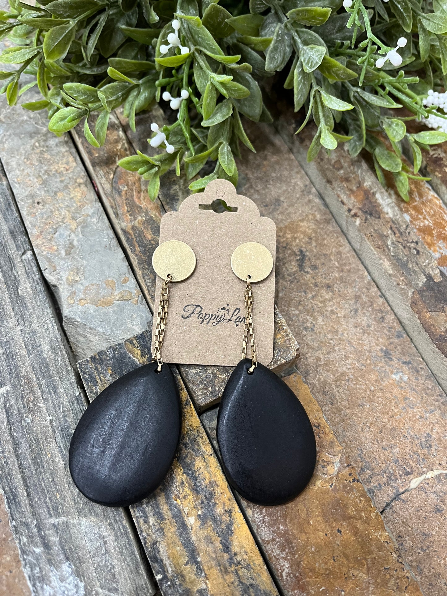 Stolen Moments Wood Teardrop Earrings