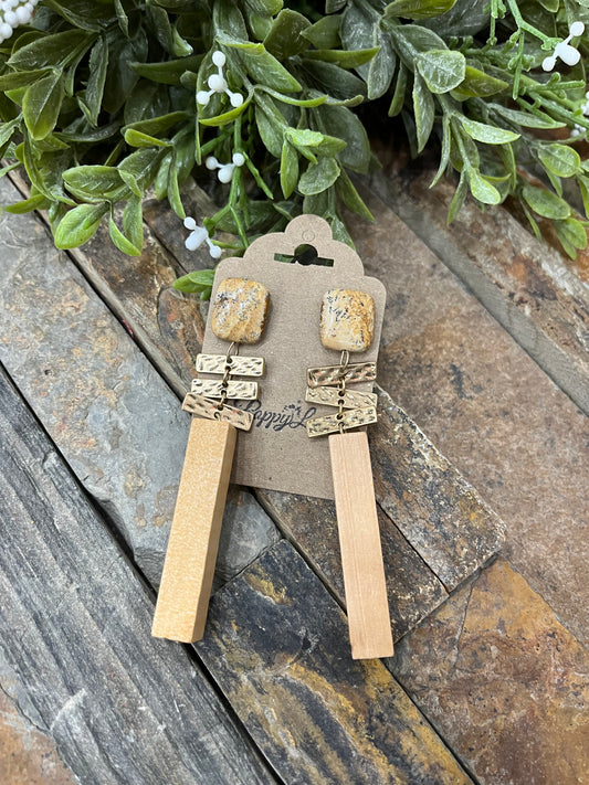 Ready To Flaunt Stone & Wood Bar Earrings