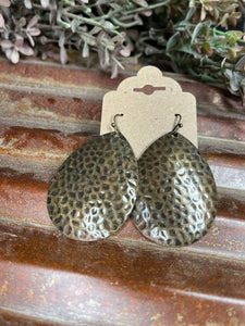 Hammered Brass Teardrop Dangle Earrings