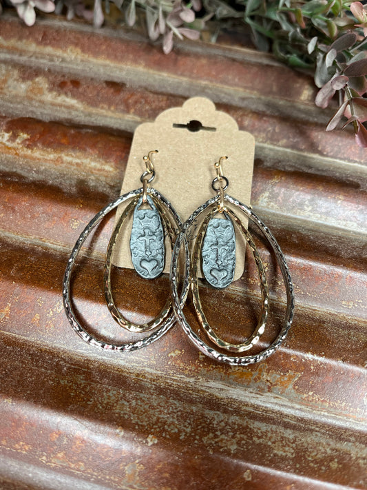 Sacred Heart Dangle Teardrop Earrings