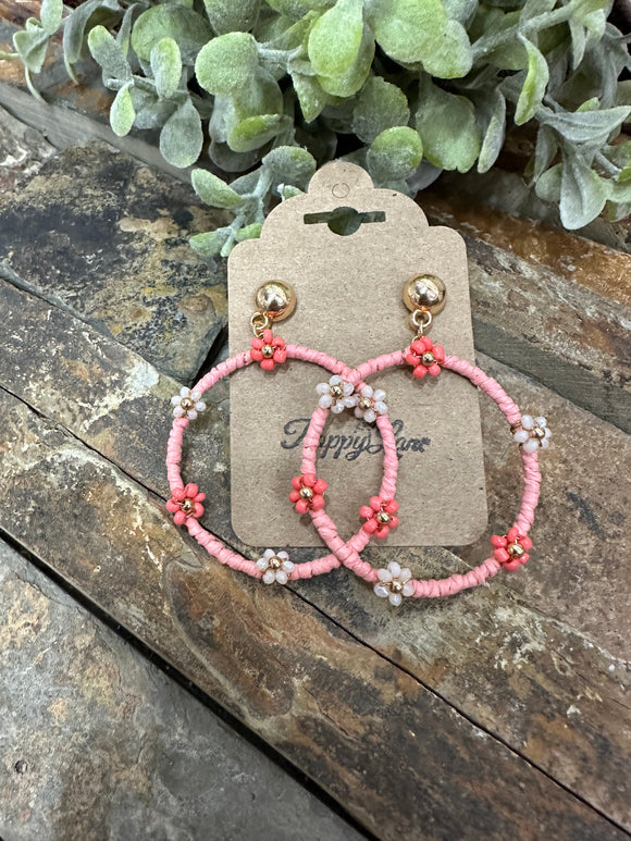 Only Gets Better Floral Beaded Circle Earrings ~ Pink