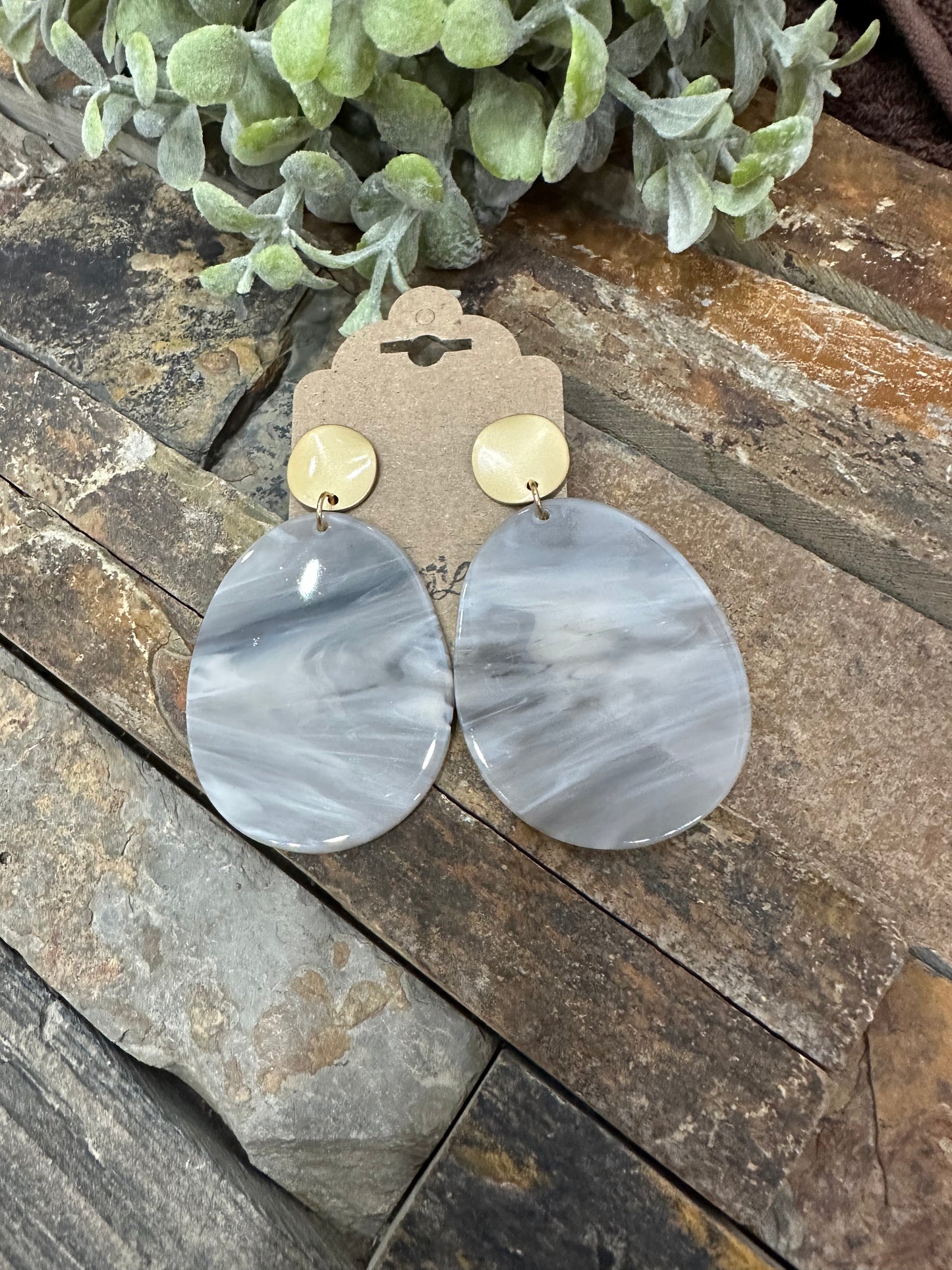 Stuck On You Flat Oval Acetate Earrings ~ Grey