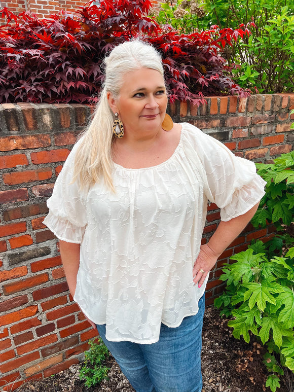 Absolutely Elegant Lace Bubble Sleeve Top ~ Cream