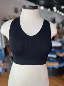 Just That Easy Cropped V-Neck Tank Top ~ Black